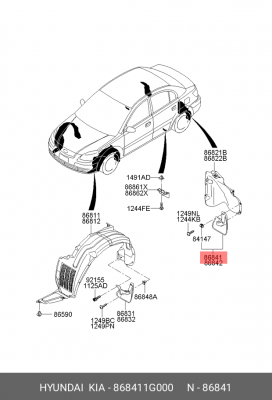Брызговик 868411G000 HYUNDAI KIA