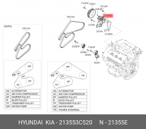 Прокладка помпы системы охлаждения 213553C520 HYUNDAI KIA