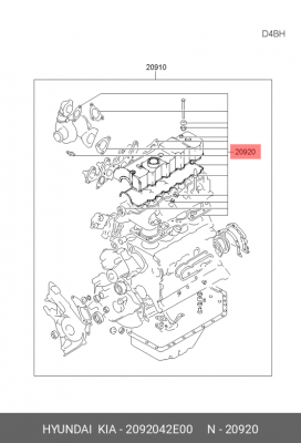 Комплект прокладок, головка цилиндра 2092042E00 HYUNDAI KIA