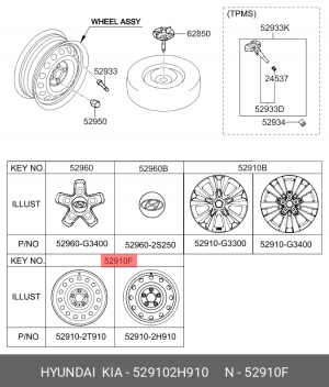 Колесо запасное 529102H910 HYUNDAI KIA