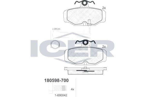Комплект тормозных колодок, диско 180598-700 ICER
