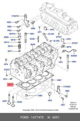 Прокладка, головка цилиндра 1477470 FORD