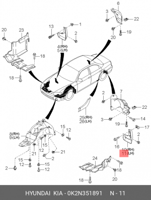 Брызговик 0K2N351891 HYUNDAI KIA