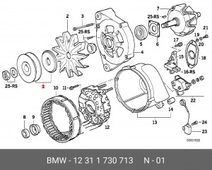 Ременный шкив, генератор 12 31 1 730 713 BMW