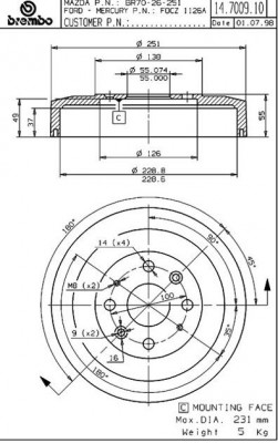 Тормозной барабан 14.7009.10 BREMBO