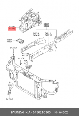 Брызговик лонжерона 645021C300 HYUNDAI KIA