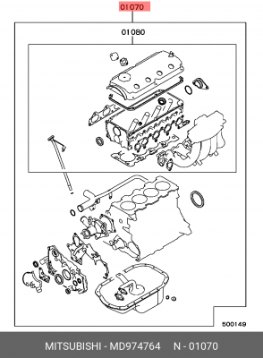 Комплект прокладок, двигатель MD974764 MITSUBISHI