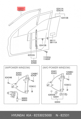 Уплотнитель двери 8253025000 HYUNDAI KIA