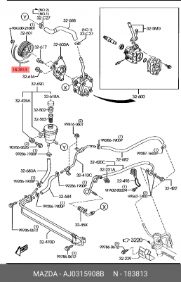 Поликлиновой ремень AJ03-15-908B MAZDA