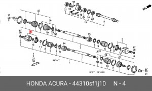 Шарнирный комплект, приводной вал 44310SF1J10 HONDA
