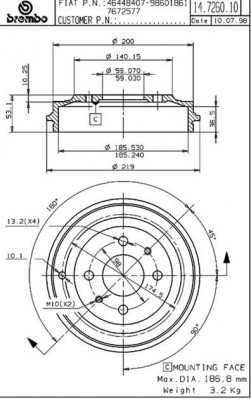 Тормозной барабан 14.7260.10 BREMBO