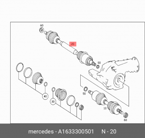 Вал привода колеса в сборе с ШРУСами A1633300501 MERCEDES BENZ