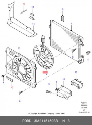 Вентилятор, охлаждение двигателя 3M2115150BB FORD