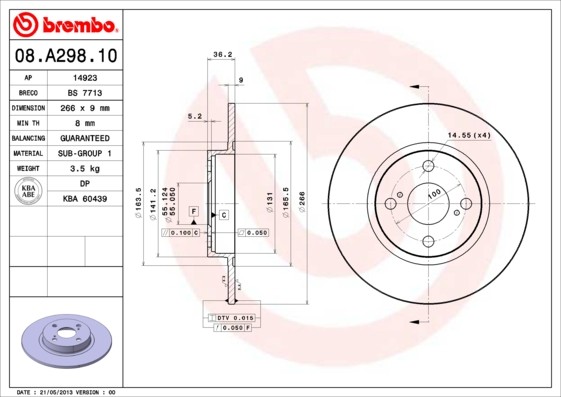 Тормозной диск 08.A298.10 BREMBO