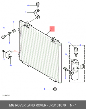 Конденсатор, кондиционер JRB101070 MG ROVER LAND ROVER