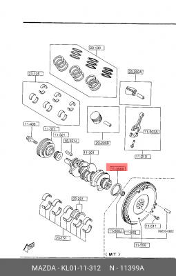 Уплотняющее кольцо, коленчатый вал KL01-11-312 MAZDA