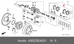 Комплект тормозных колодок, диско 43022-SEA-E01 HONDA
