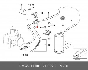 Клапан вентиляции, топливный бак 13 90 1 711 395 BMW
