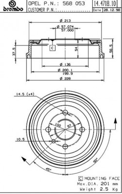 Тормозной барабан 14.4718.10 BREMBO