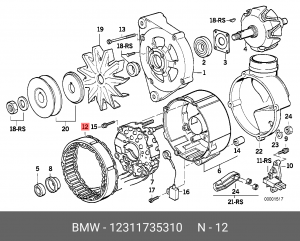 Статор, генератор 12 31 1 735 310 BMW