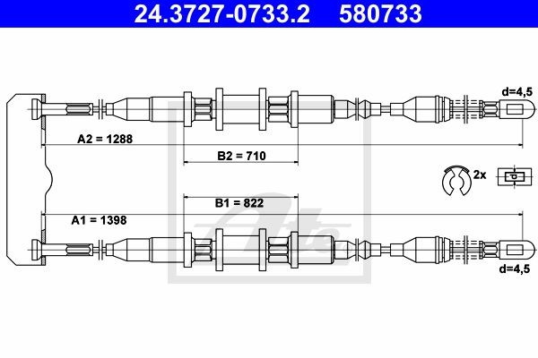 Трос, стояночная тормозная система 24.3727-0733.2 ATE