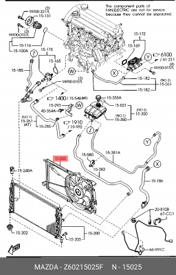 Вентилятор, охлаждение двигателя Z60215025F MAZDA