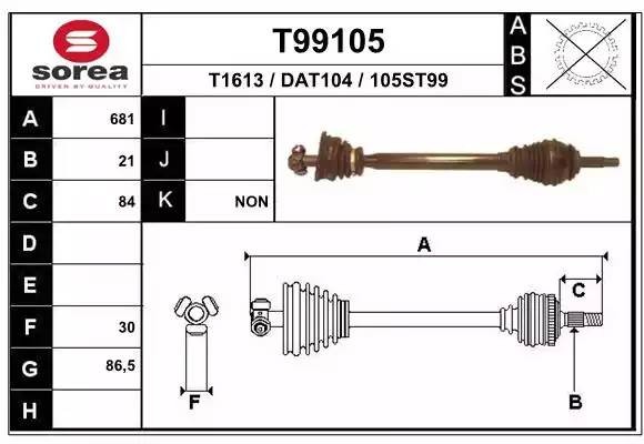 Вал привода колеса в сборе с ШРУСами T99105 EAI
