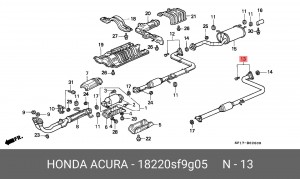 Средний глушитель выхлопных газов 18220SF9G05 HONDA