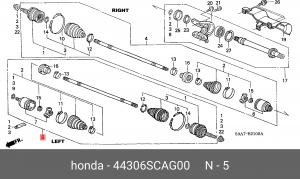 Вал привода колеса в сборе с ШРУСами 44306SCAG00 HONDA