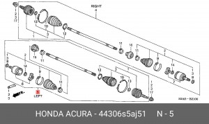 Шарнирный комплект, приводной вал 44306S5AJ51 HONDA