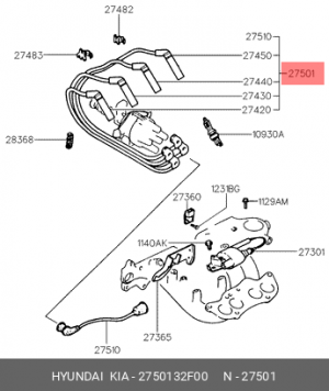 Ккомплект проводов зажигания 2750132F00 HYUNDAI KIA