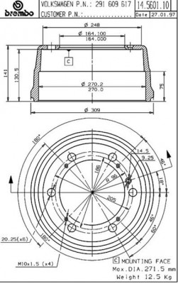 Тормозной барабан 14.5601.10 BREMBO