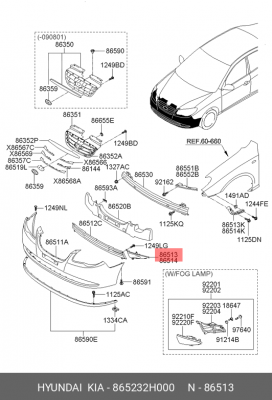 Накладка бампера 865232H000 HYUNDAI KIA