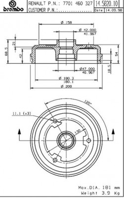 Тормозной барабан 14.5820.10 BREMBO
