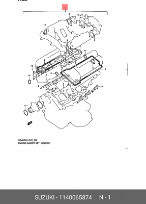 Комплект прокладок, двигатель 11400-65874 SUZUKI