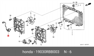 Электромотор радиатора кондиционера 19030RBB003 HONDA