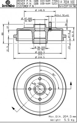 Тормозной барабан 14.7004.10 BREMBO