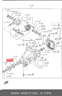 Уплотняющее кольцо, дифференциал MA02-27-165A MAZDA