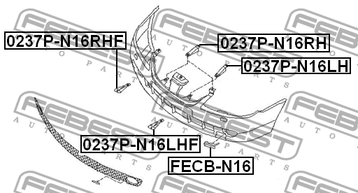Кронштейн крепления бампера 0237P-N16RH FEBEST