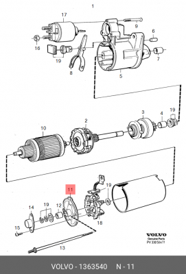 Подшипник коллектора, стартер 1363540 VOLVO