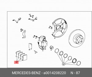 Колодки тормозные дисковые A0014208220 MERCEDES BENZ