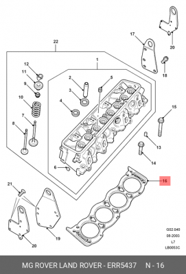 Прокладка, головка цилиндра ERR5437 LAND ROVER