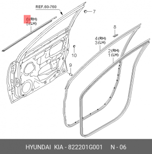 Уплотнитель стекла двери 822201G001 HYUNDAI KIA