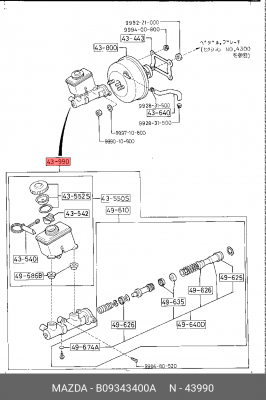 Главный тормозной цилиндр B09343400A MAZDA