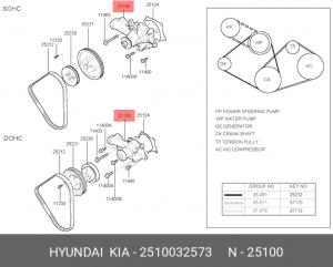Водяной насос 2510032573 HYUNDAI KIA
