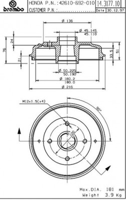 Тормозной барабан 14.3177.10 BREMBO