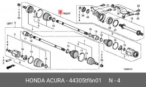 Вал привода колеса в сборе с ШРУСами 44305TF6N01 HONDA