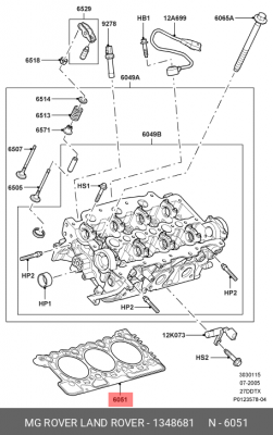 Прокладка, головка цилиндра 1348681 LAND ROVER