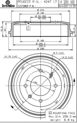 Тормозной барабан 14.3281.10 BREMBO