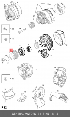 Ременный шкив, генератор 9118145 GENERAL MOTORS